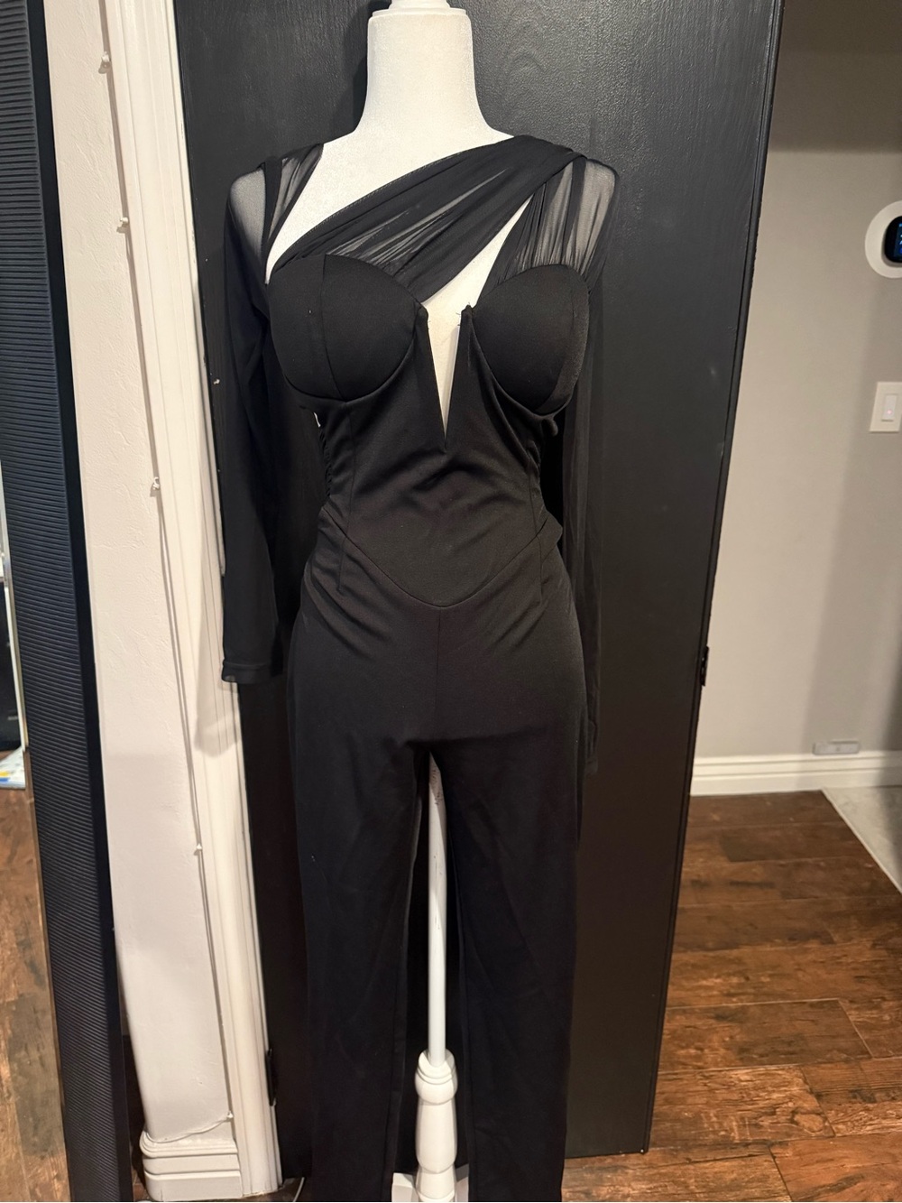 Black Sheer-Panel Jumpsuit